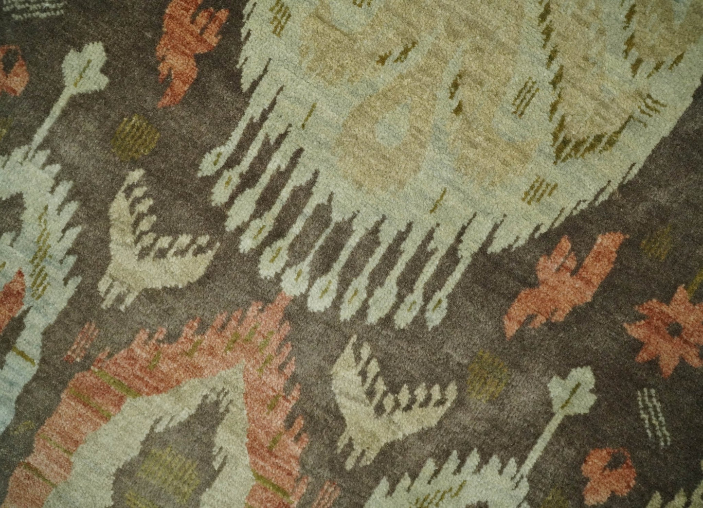 10x10 Round Fine Hand Knotted Green, Rust and Olive Traditional Vintage Persian Style Antique Wool Rug | AGR47