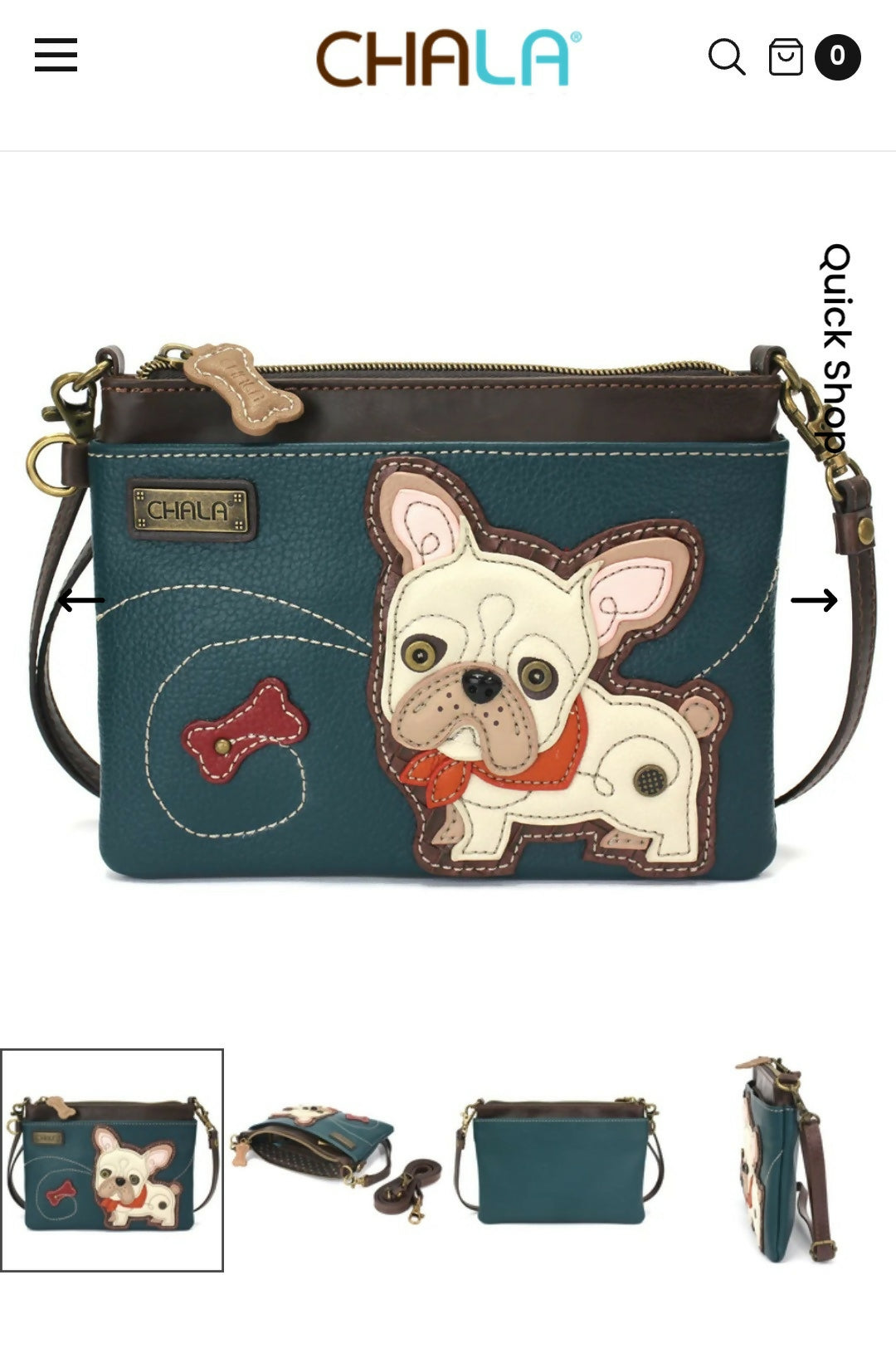 Anytime Crystals Chala Handbags Mini Crossbody - French Bulldog