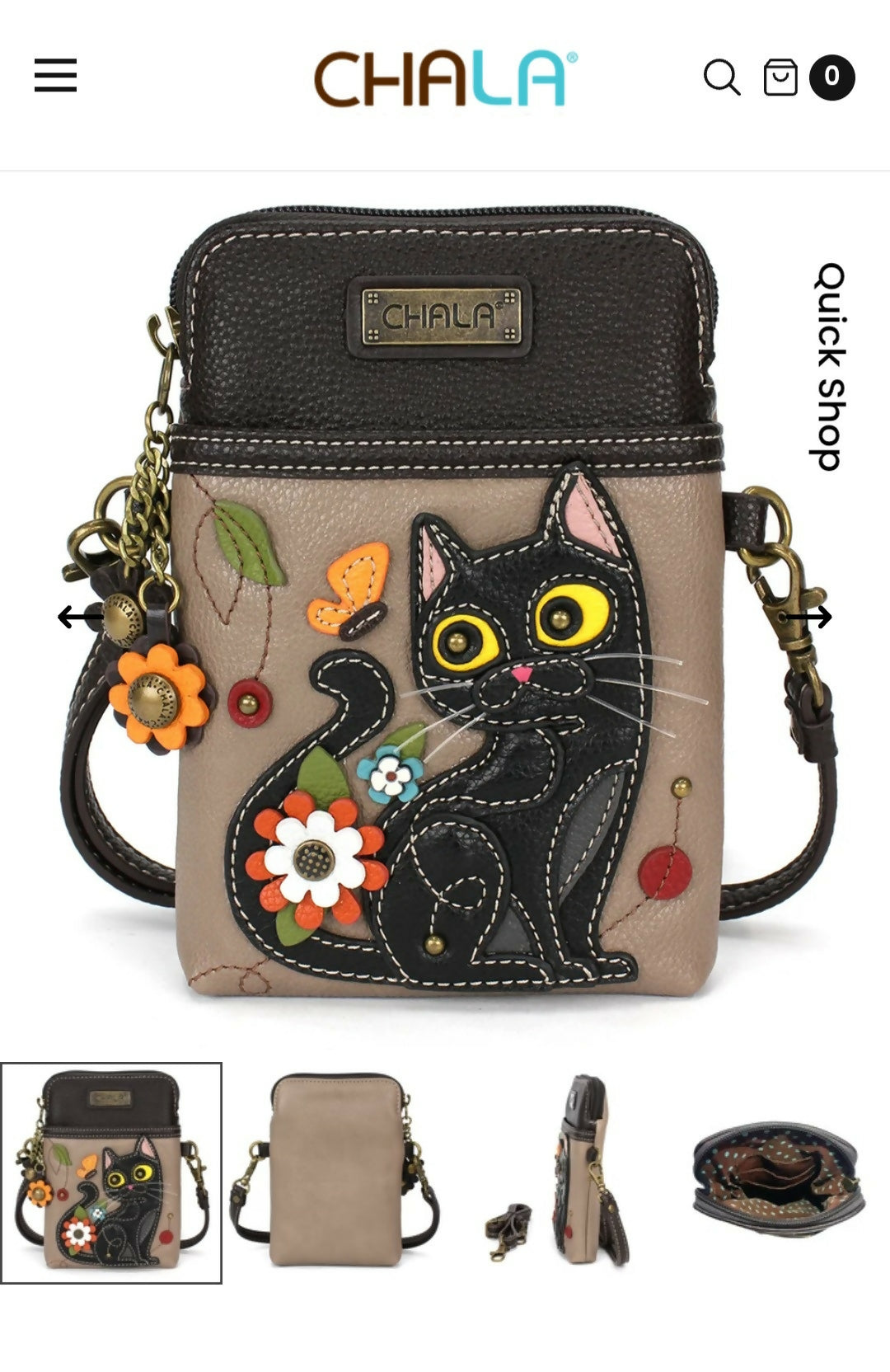 Anytime Crystals Chala Handbags Cellphone Xbody - Black Cat