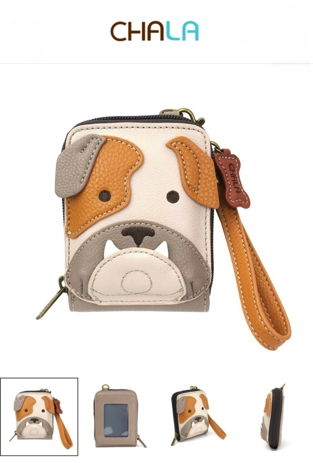 Anytime Crystals Chala Handbag Credit Card Holder / Wallet Wristlet - Bull Dog