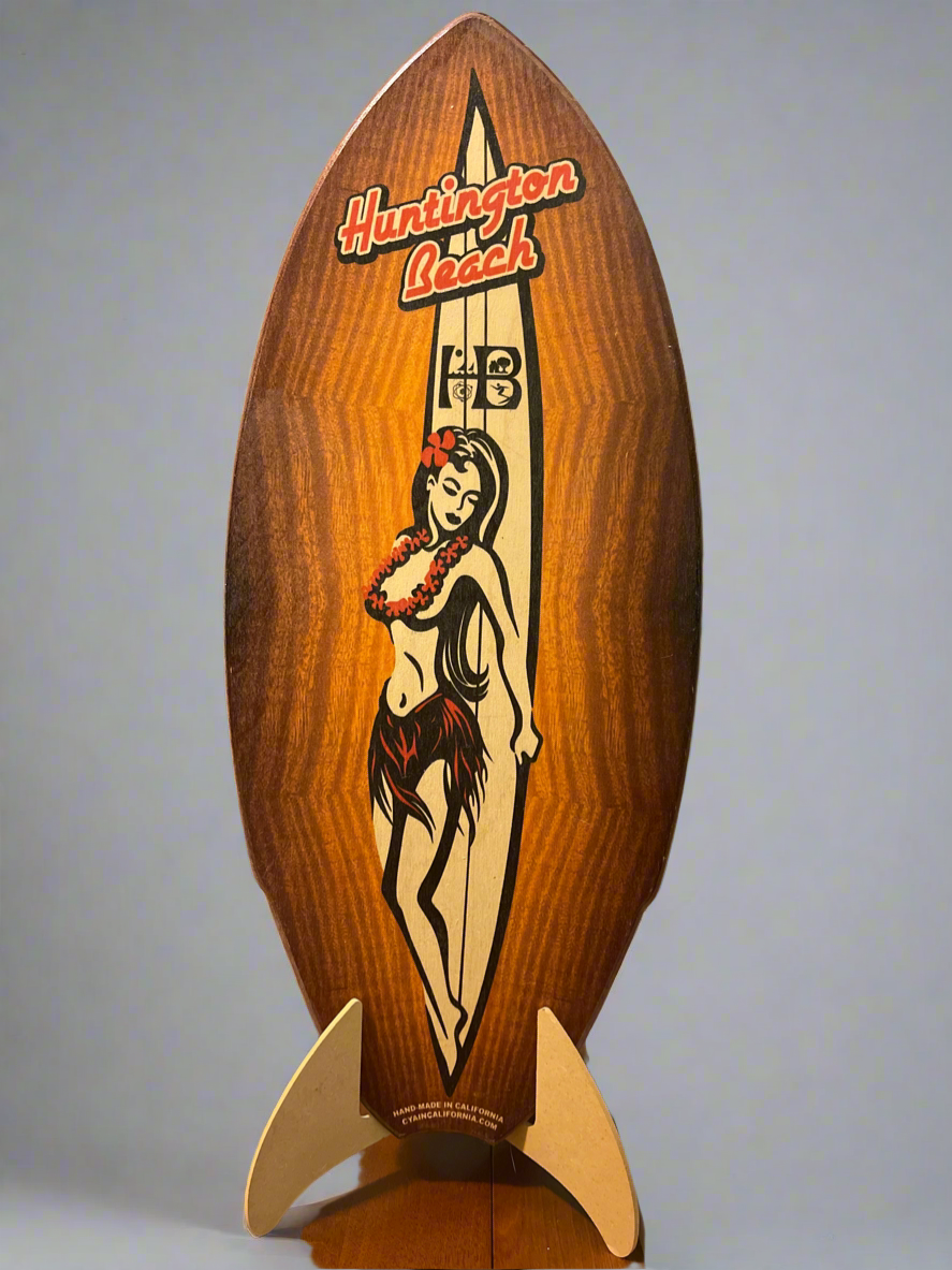 California 20" INCH WOODEN NOVELTY SURFBOARD HUNTINGTON BEACH