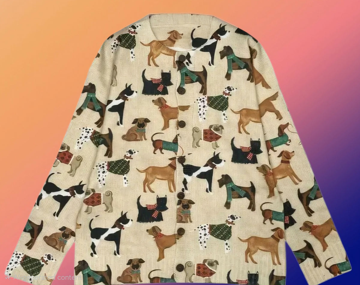 Anytime Crystals Long Sleeve Dog Print Cardigan