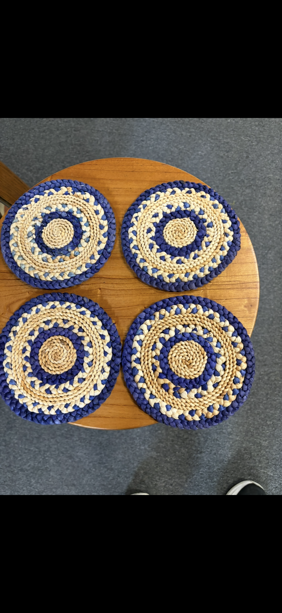Blue seagrass trivets set of four