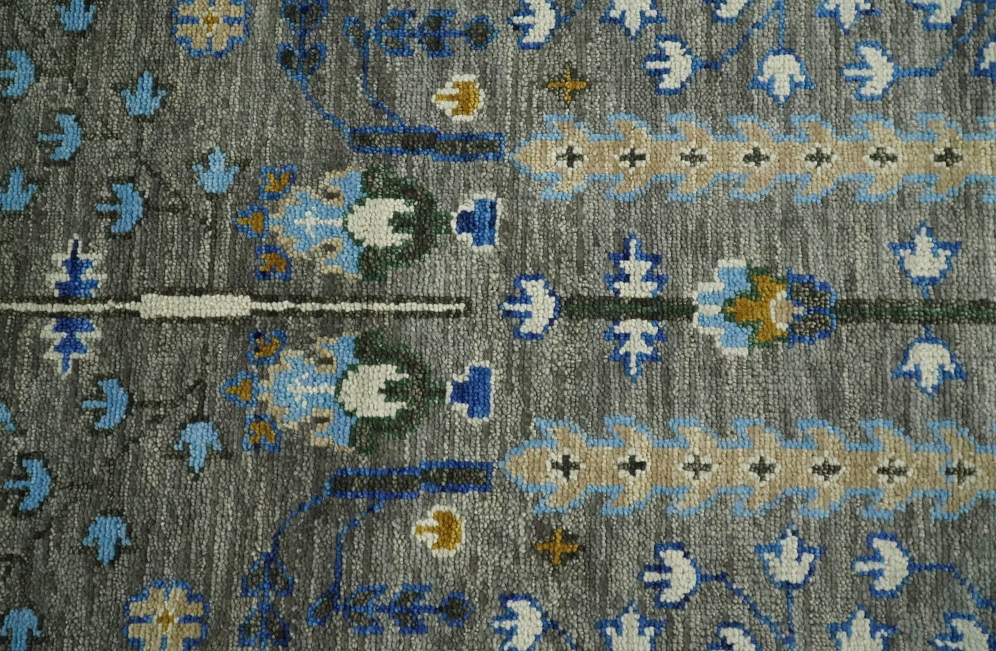 Hand Knotted Charcoal and Ivory Traditional Vintage Style Custom Made Wool Area Rug