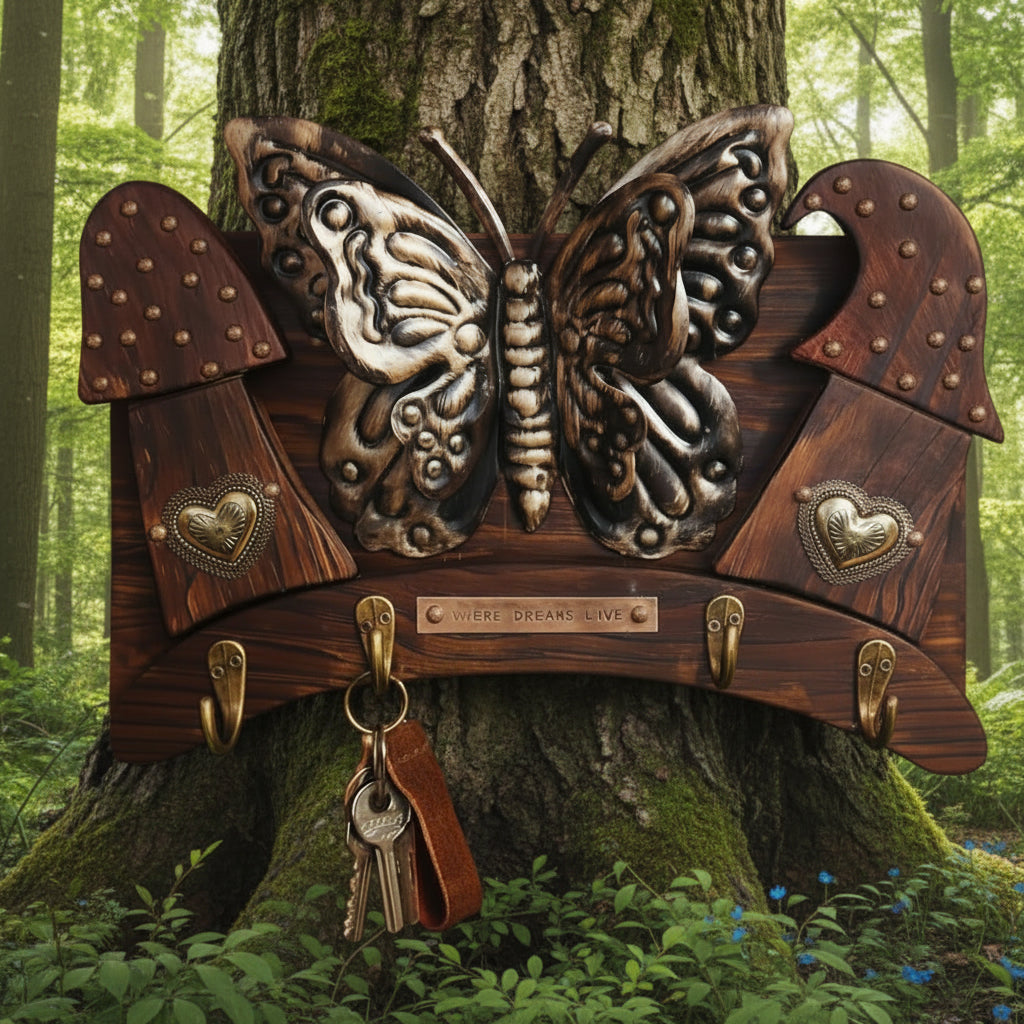 Double Mushroom/Butterfly Keyholder