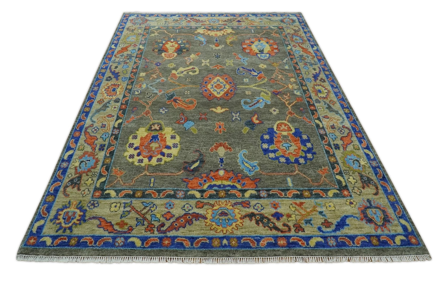 Green and Beige Colorful Wool Hand knotted Traditional Oushak Multi Size wool Area Rug