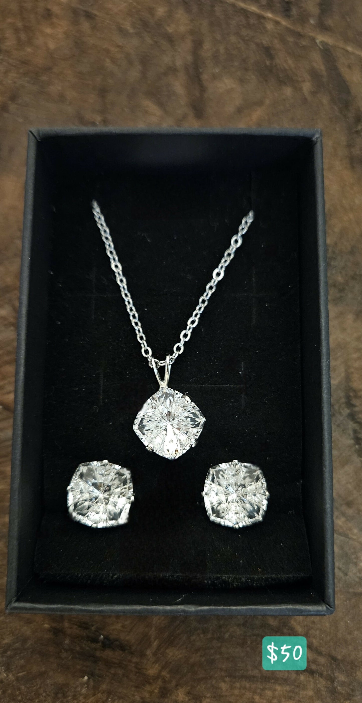 Anytime Crystals Genuine Swarovski Crystal 10mm Mystic Square Necklace & Earrings Set