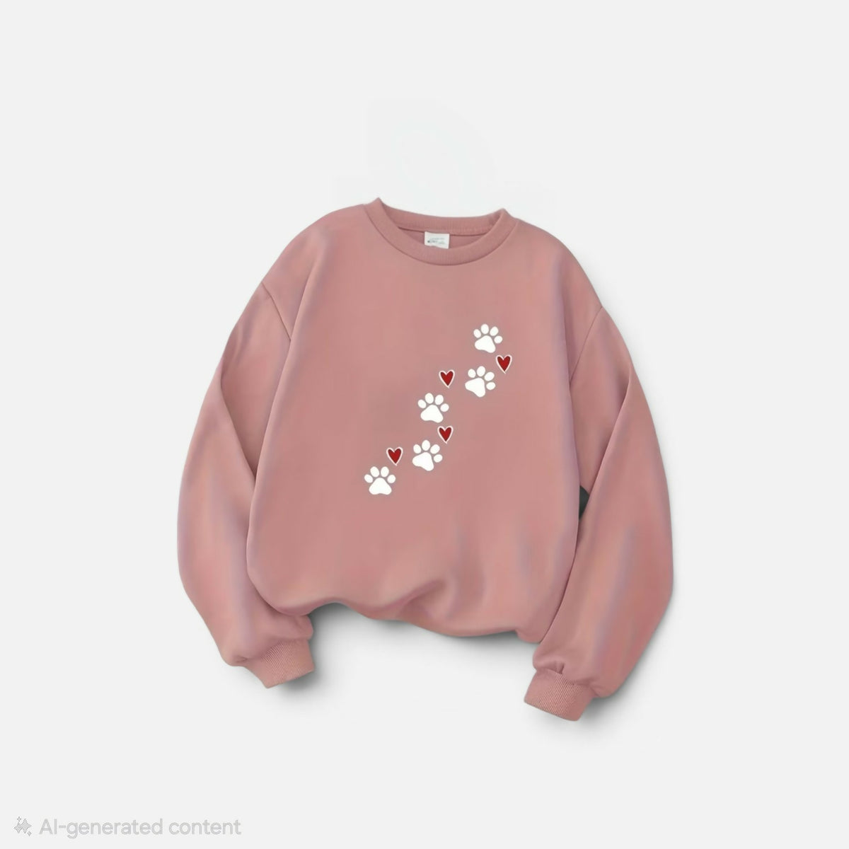 Anytime Crystals Women's Sweatshirt Pink with Paw Prints & Red Hearts