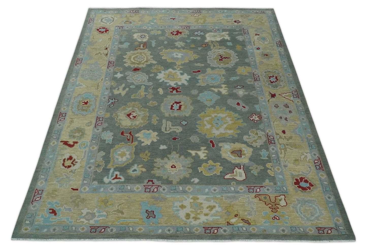 Antique look Hand Knotted Silver and Beige Traditional Oushak Wool Area Rug