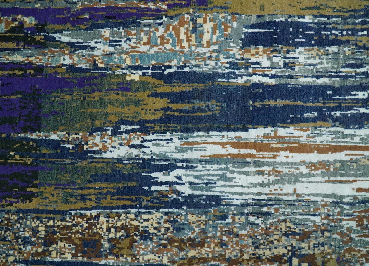 8x10 Fine Hand Knotted Brown Multicolor Modern Abstract Wool and Bamboo Silk Area Rug | AGR19