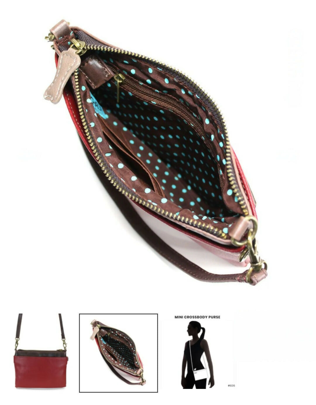 Anytime Crystals Chala Handbag Mini Crossbody - Teal Paw Print (Burgundy)