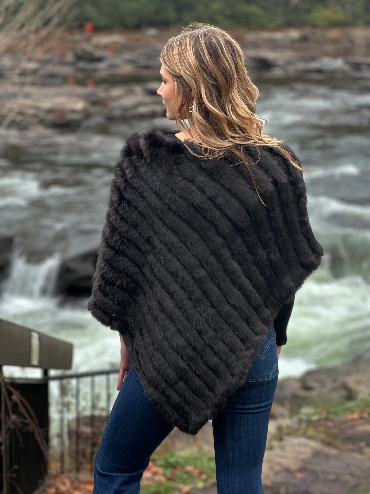 Chocolate Knitted Rabbit Fur Poncho