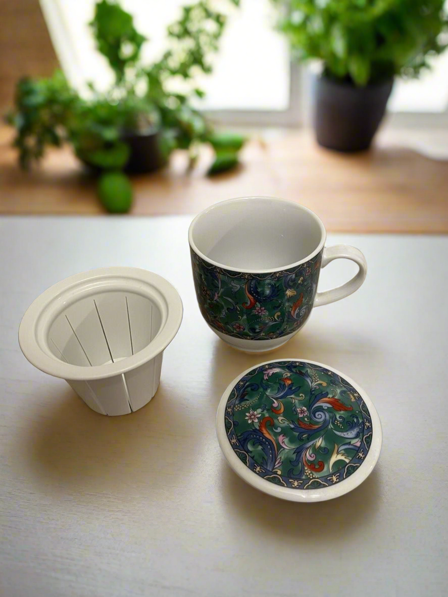 Pottery House Japan Vtg Tea Mug/Lid/Strainer