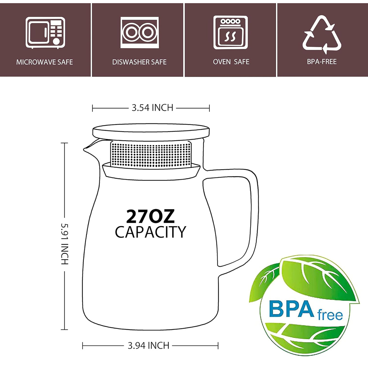 Loose leaf teapot with built in stainless steeper