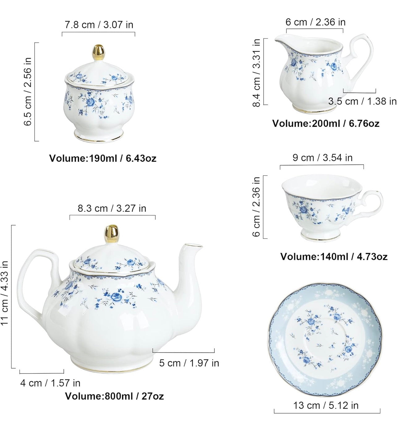 Blue Rose Tea Set (15pc set)