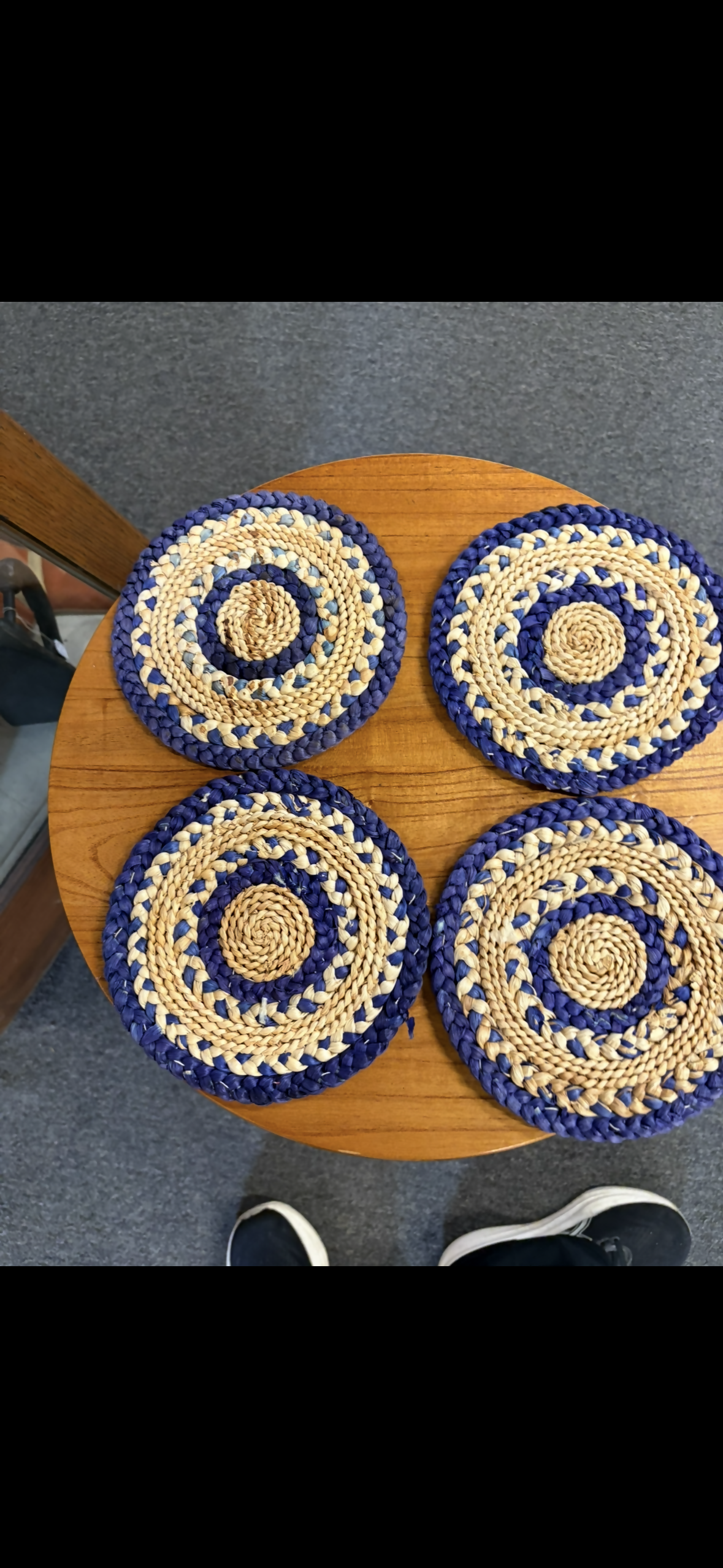 Blue seagrass trivets set of four