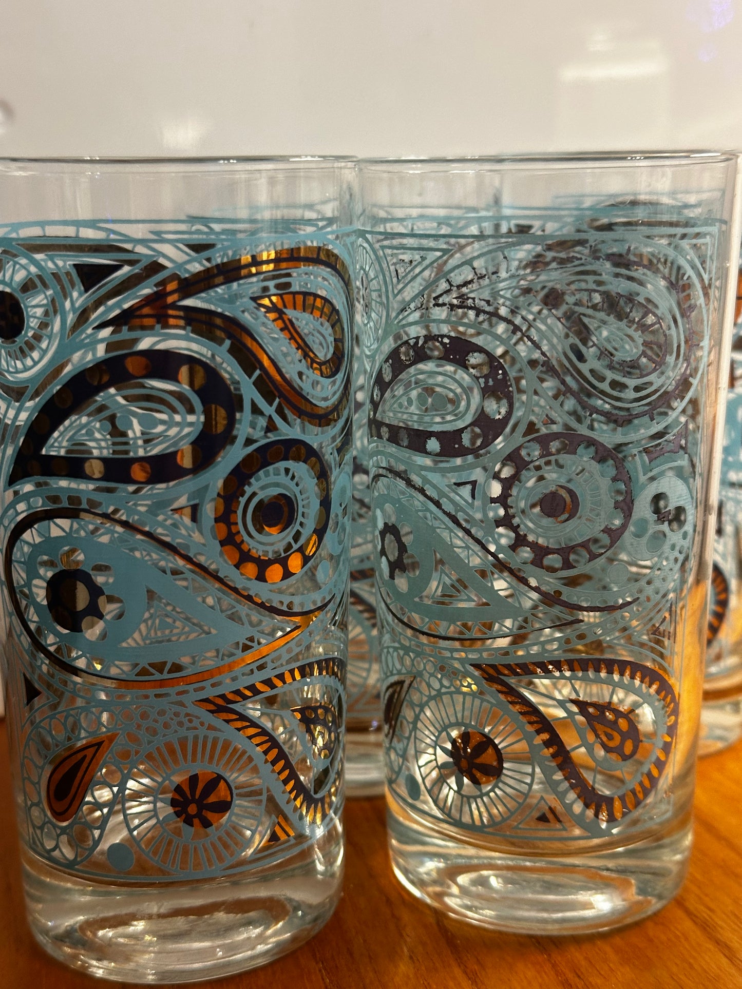 VINTAGE MCM Paisley Turquoise SET OF 4