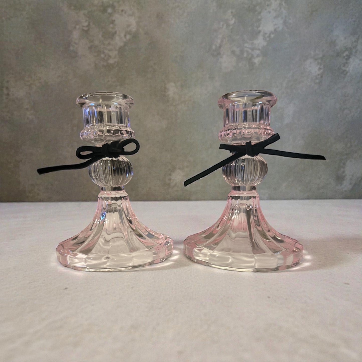 Pink Glass Taper Candle Holders (PAIR)