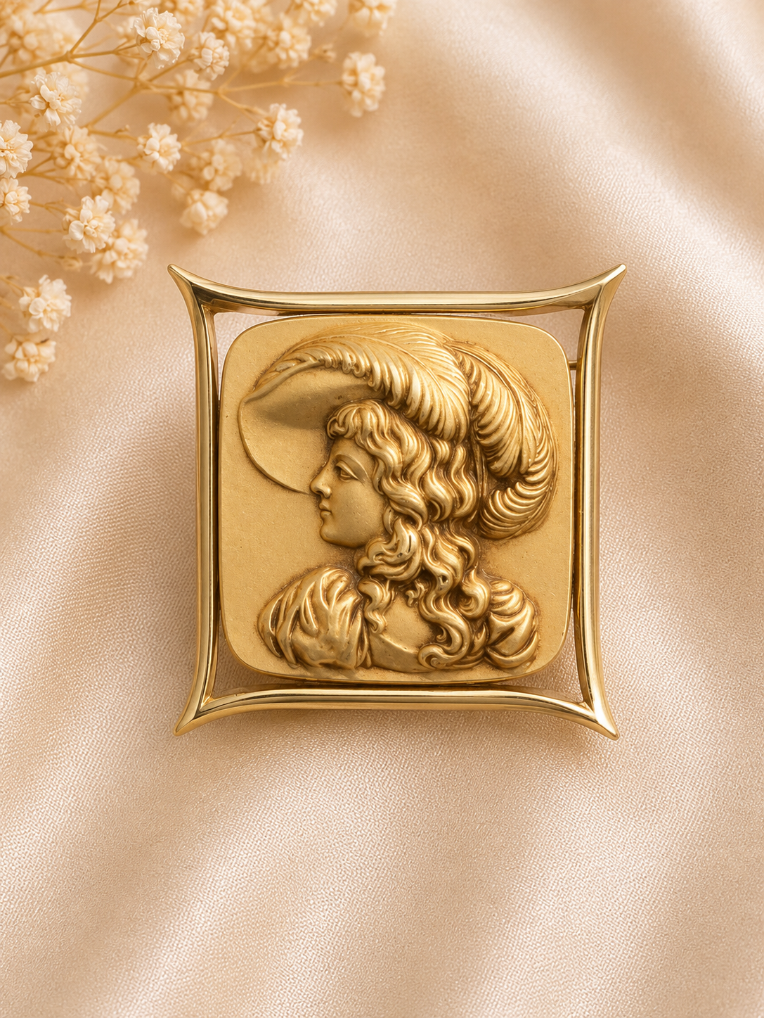 Vintage Gold Tone Cameo Revival Brooch | Victorian Lady Portrait Pin