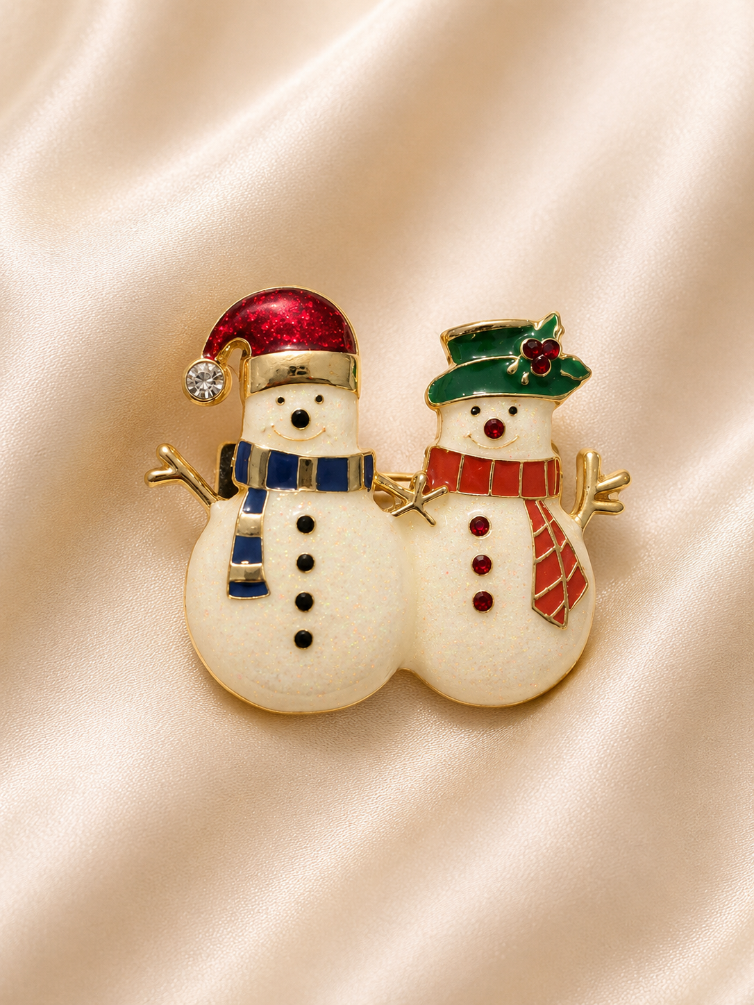 Vintage Monet Snowman Couple Christmas Brooch – Signed White Enamel Holiday Pin