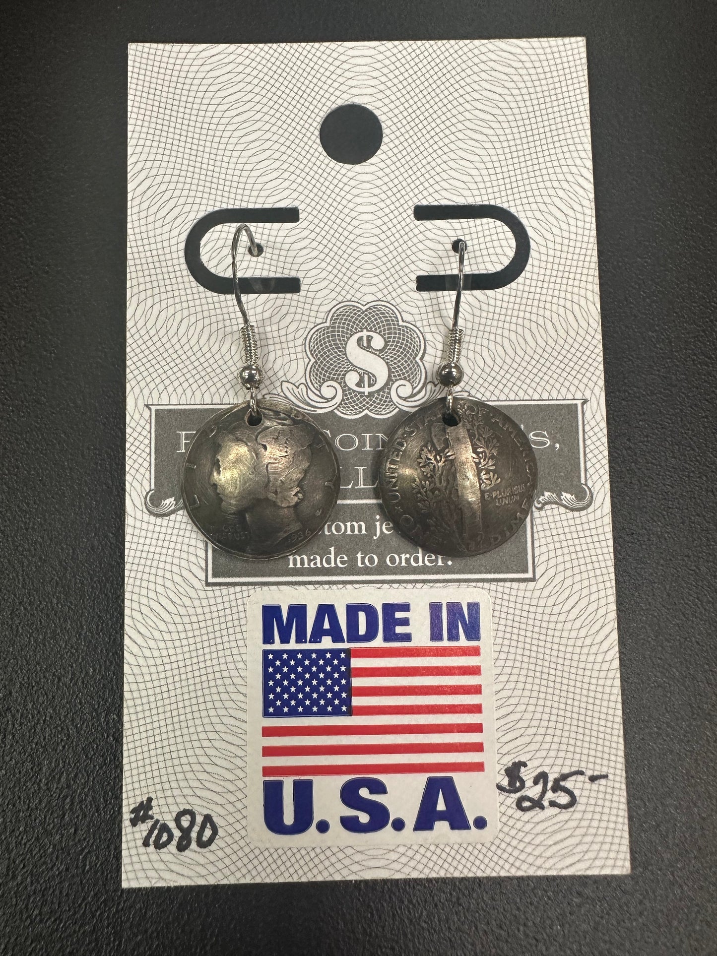Sterling Silver Hook Earrings with Dimes