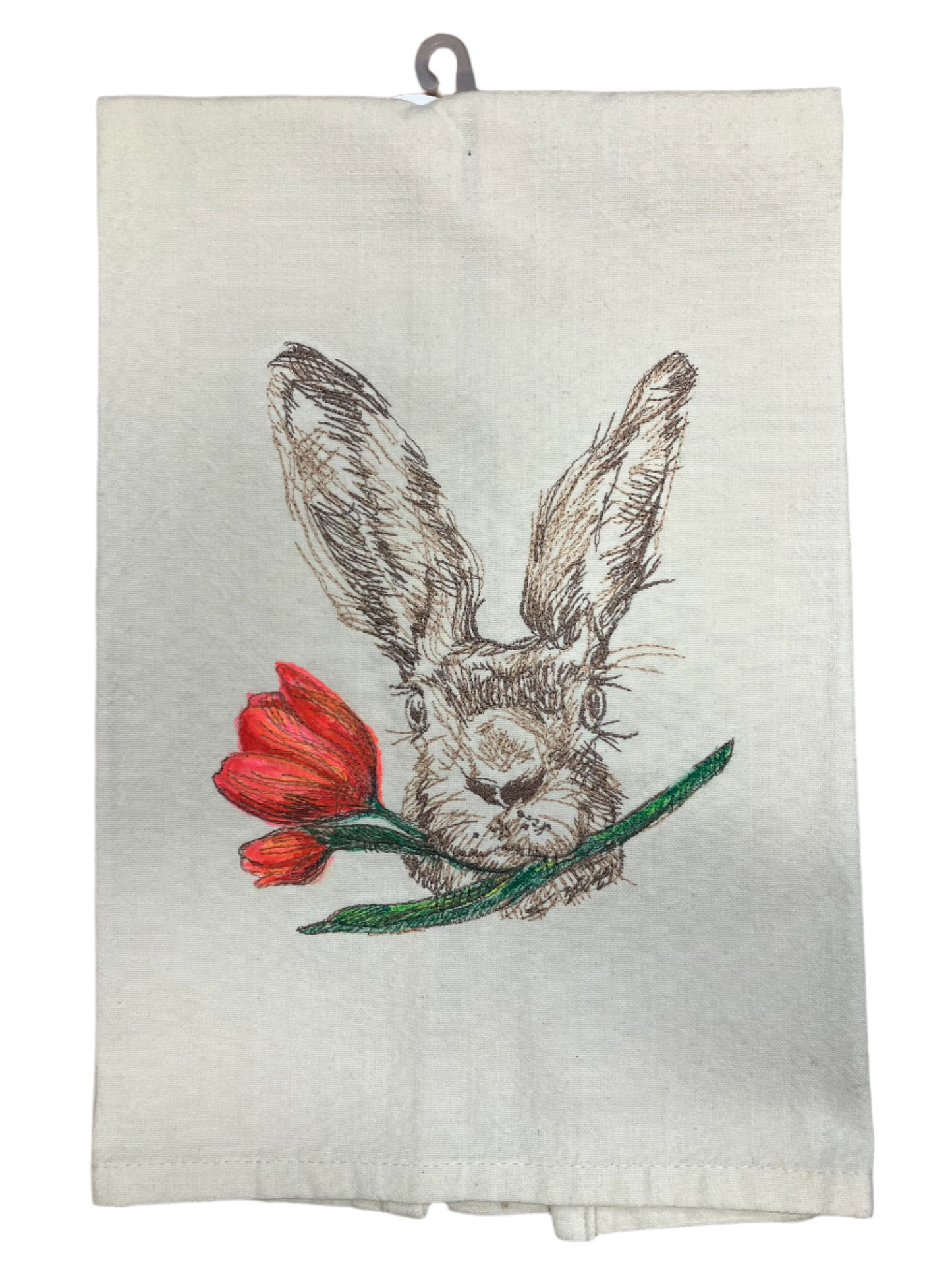 Bunny with Orange Flower Tea Towel