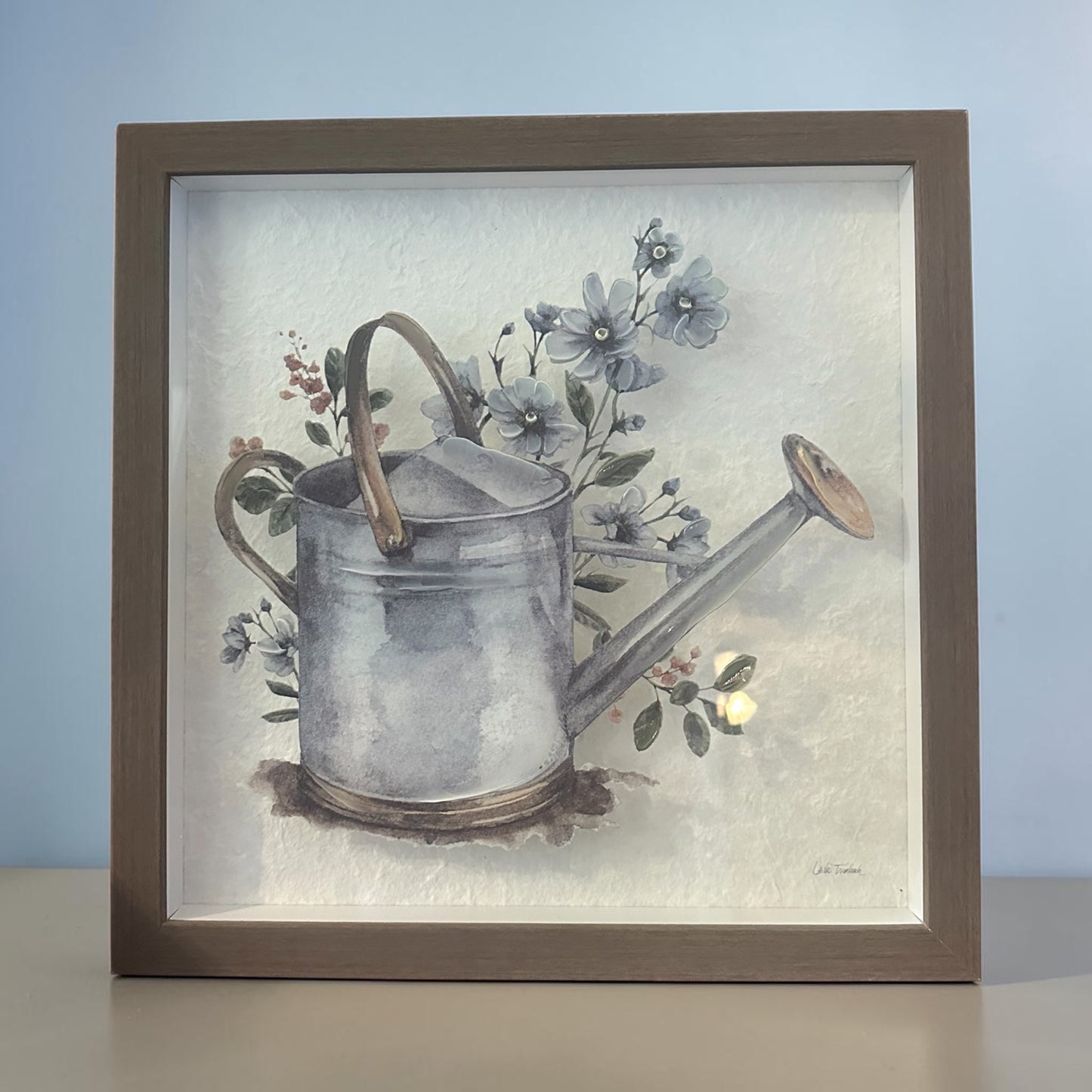 Watering Can w/ Blue Floral 16”x16”