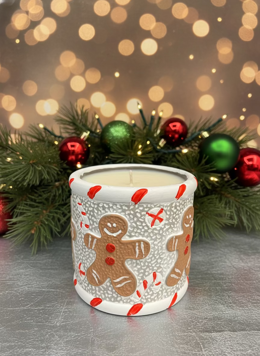 Hand Poured Soy Candle- Concrete Jar Gingerbread Man