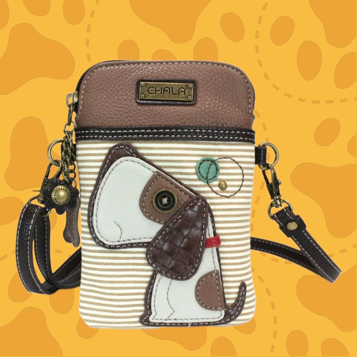Anytime Crystals Chala Handbags Cellphone Xbody - Toffy Dog (Brown Stripe)