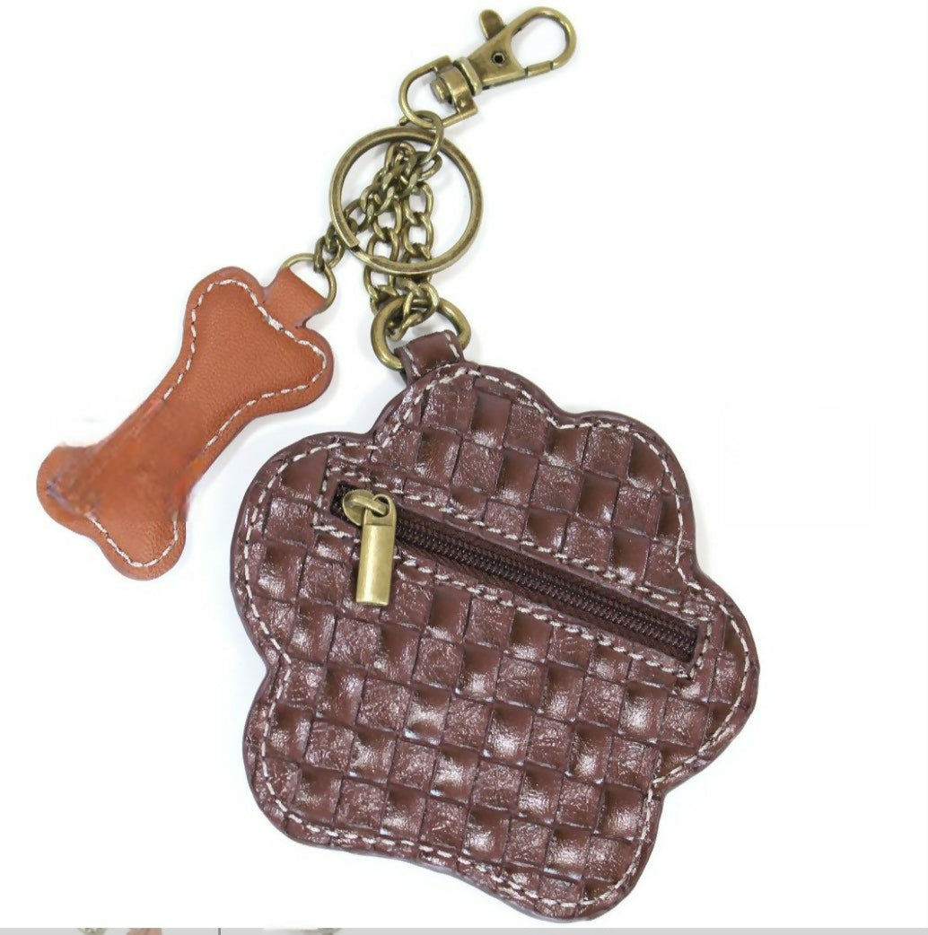 Anytime Crystals Chala Handbags Key Fob / Coin Purse - Ivory Pawprint