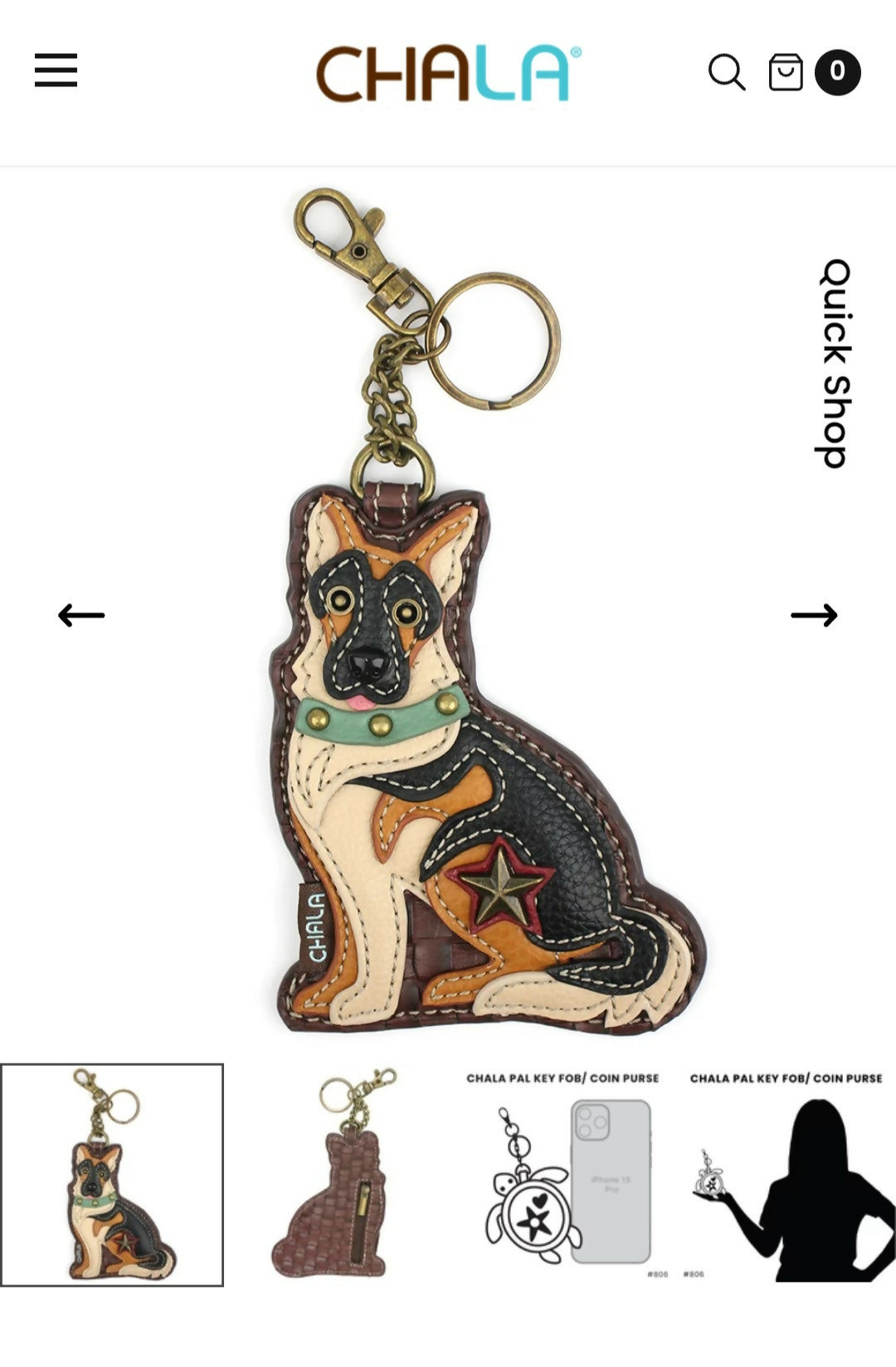 Anytime Crystals Chala Handbags Fob/Coin Purse - German Shepherd