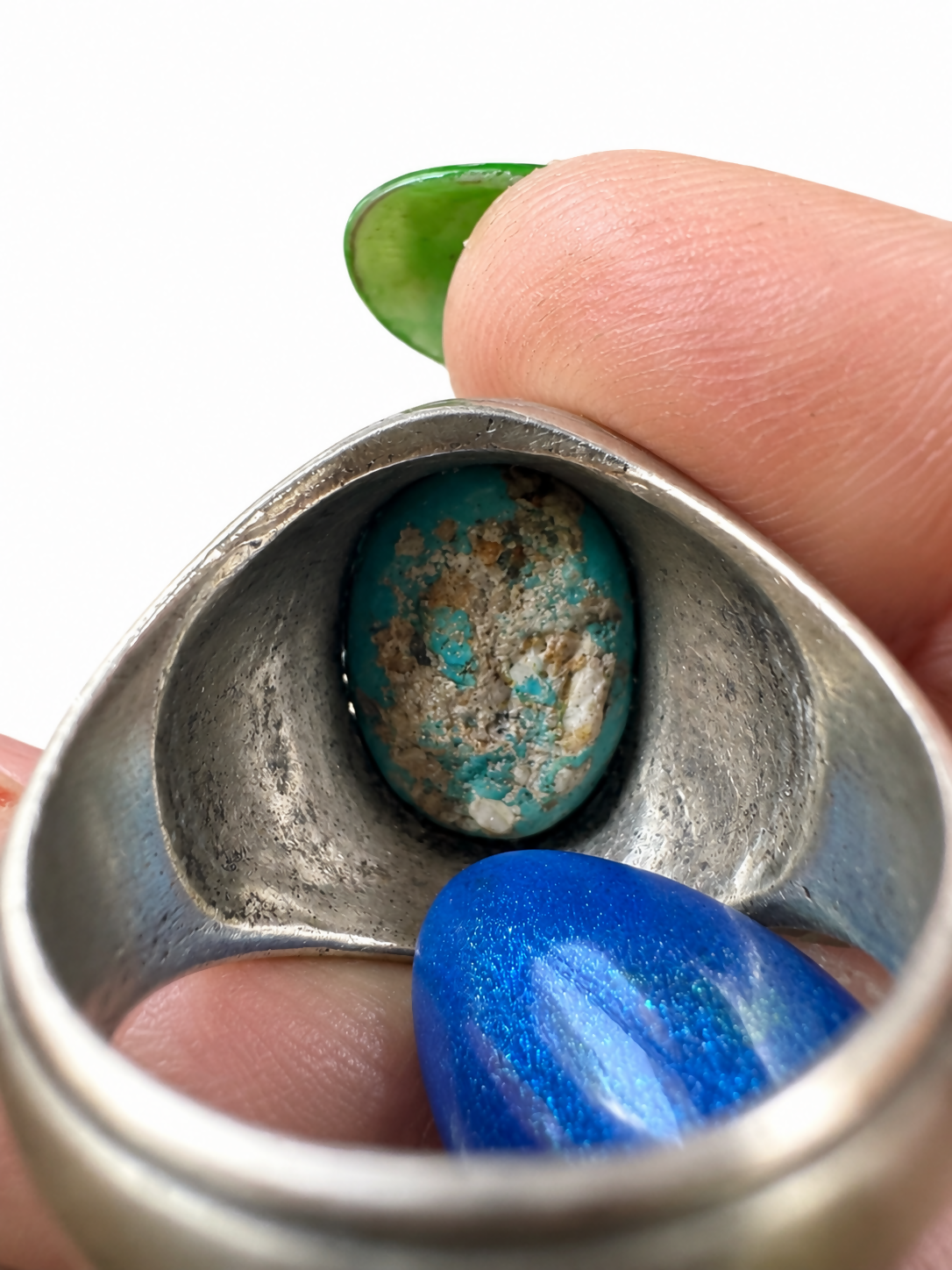 Sterling Silver Natural Turquoise Statement Ring | Size 11 | 14g