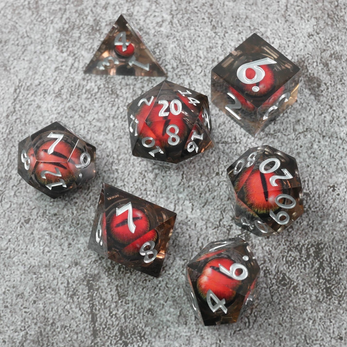 Smaug's Eye | 7 Piece Moving Eye DnD Dice Set | Acrylic RPG Gaming Dice