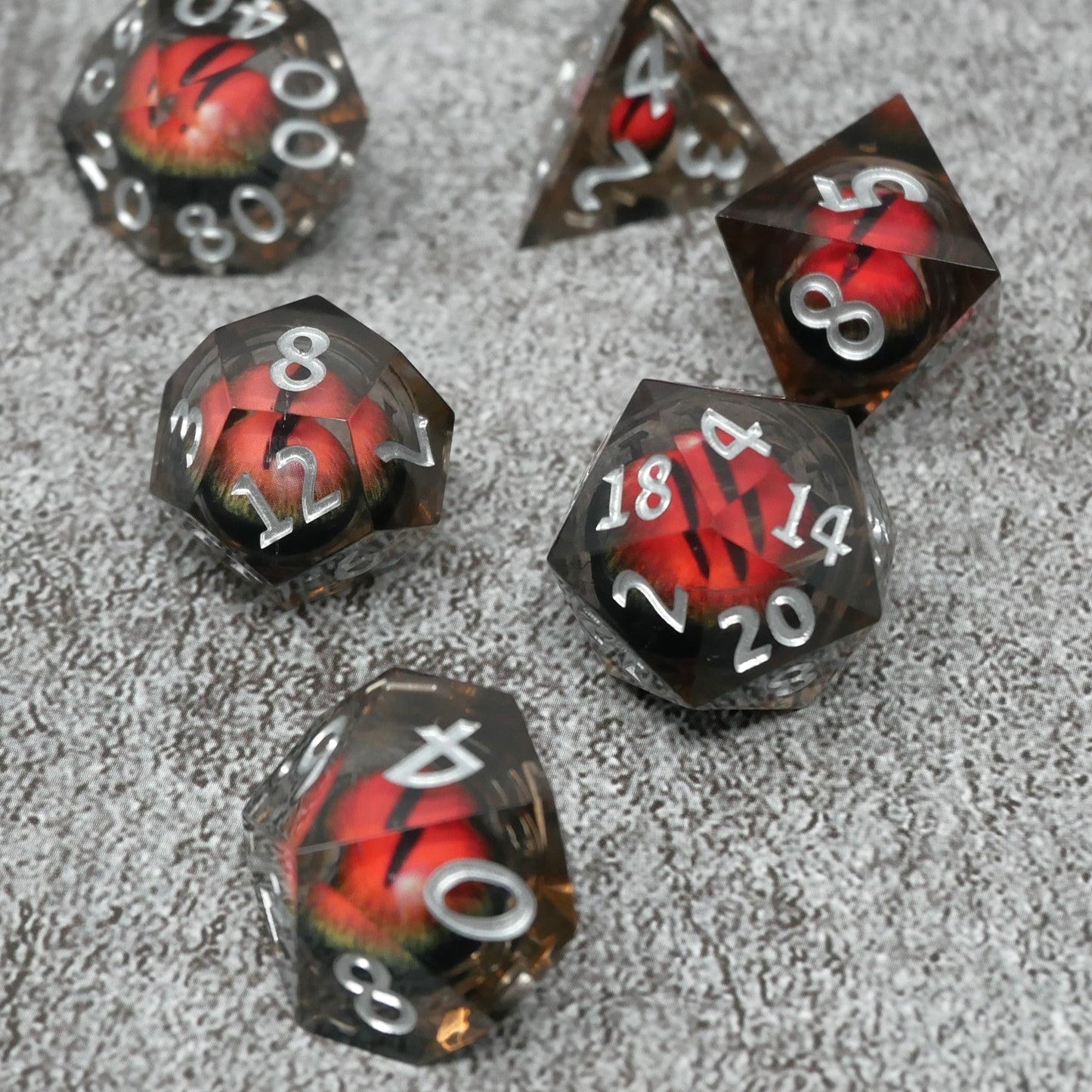 Smaug's Eye | 7 Piece Moving Eye DnD Dice Set | Acrylic RPG Gaming Dice