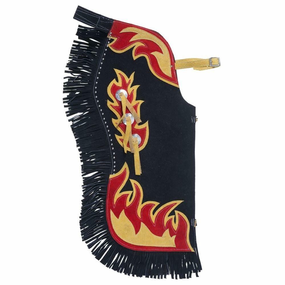 Tough 1 Bucking Horse & Flames Premium Youth Chaps Black