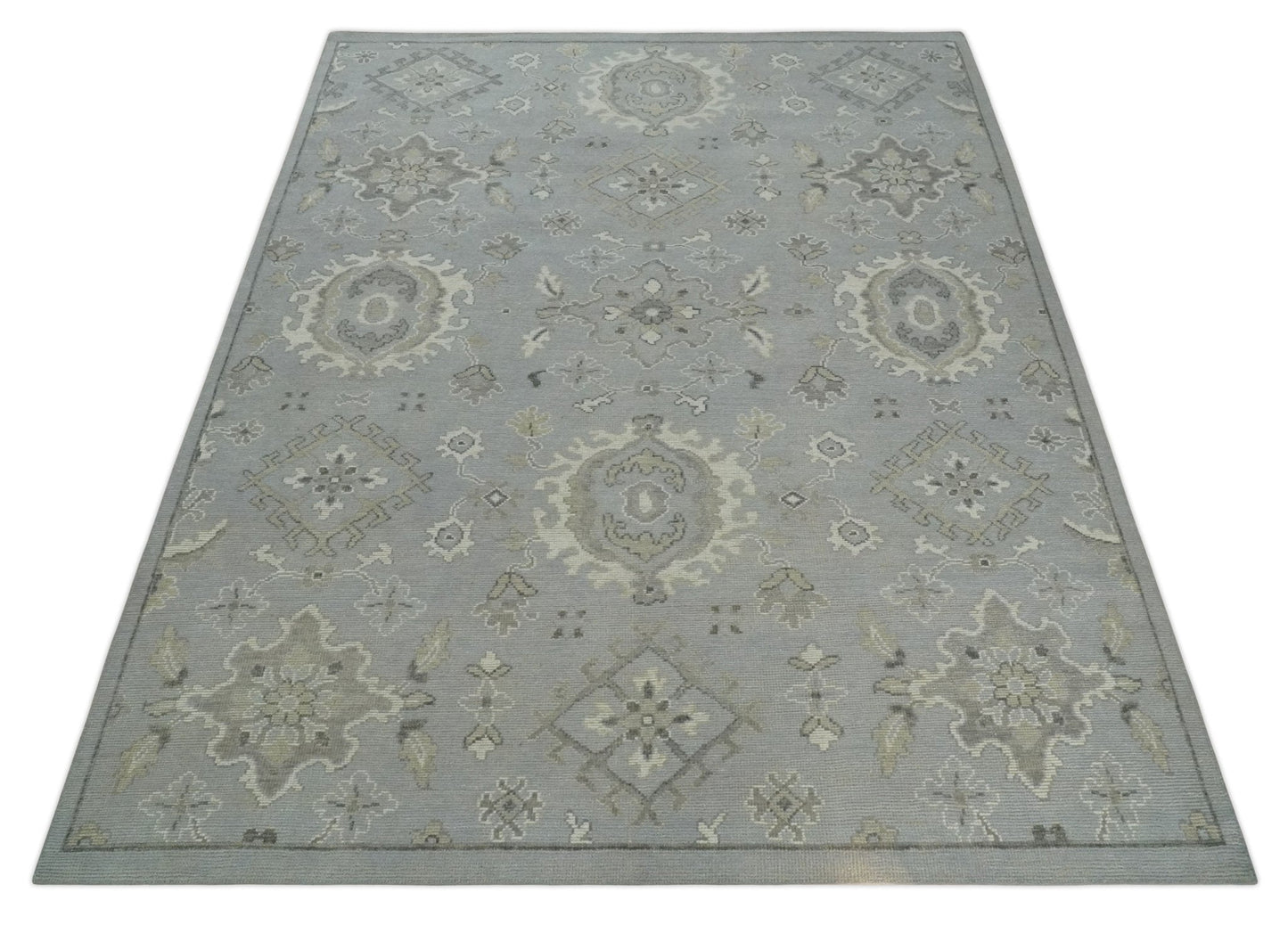 Antique Style Pastel Silver, Beige and Gray Low Pile Multi Size Oushak wool Area Rug