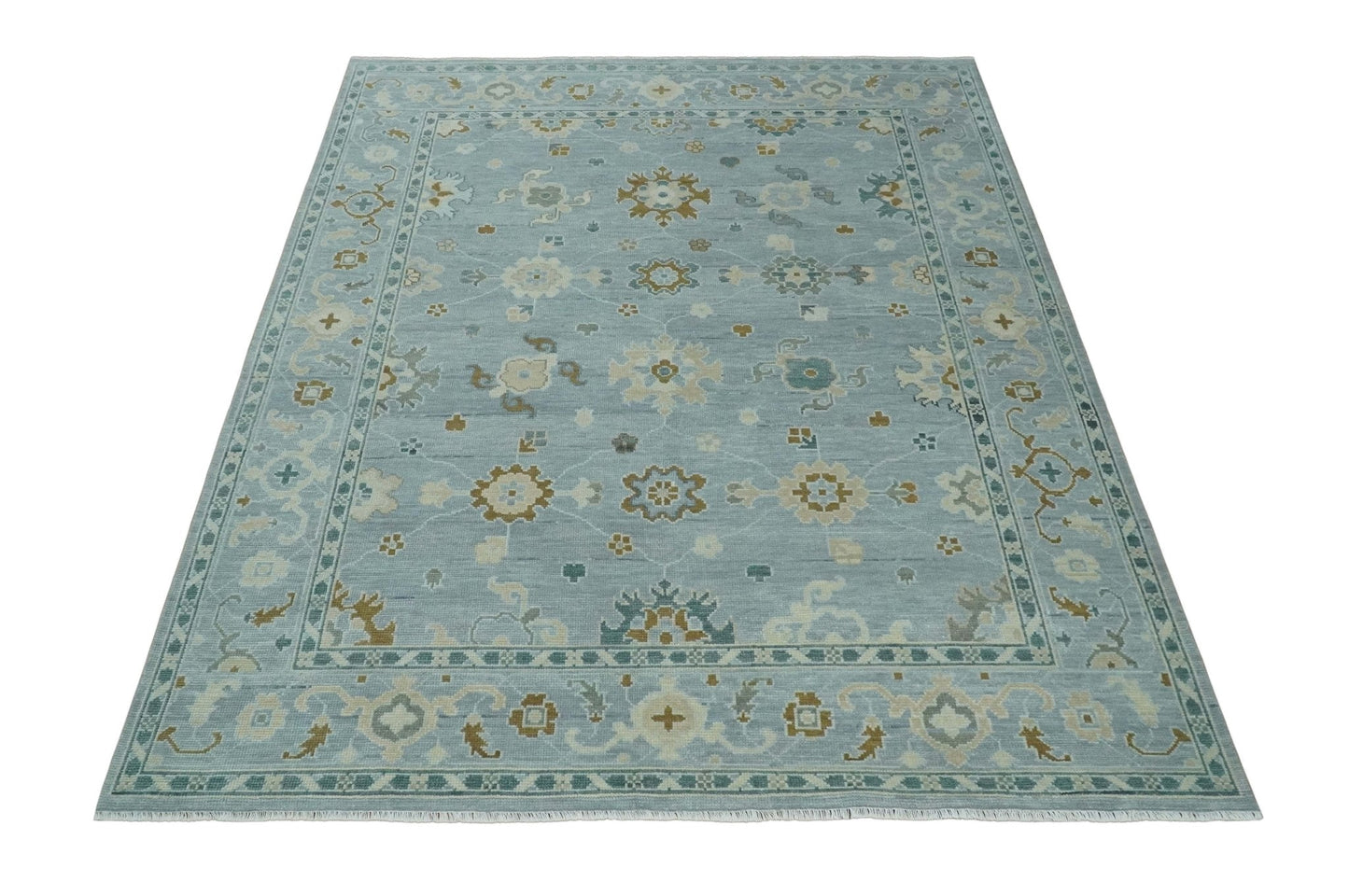 Antique Silver Multi Size Hand Knotted Turkish Style Oushak Traditional Area Rug, Living Room Rug