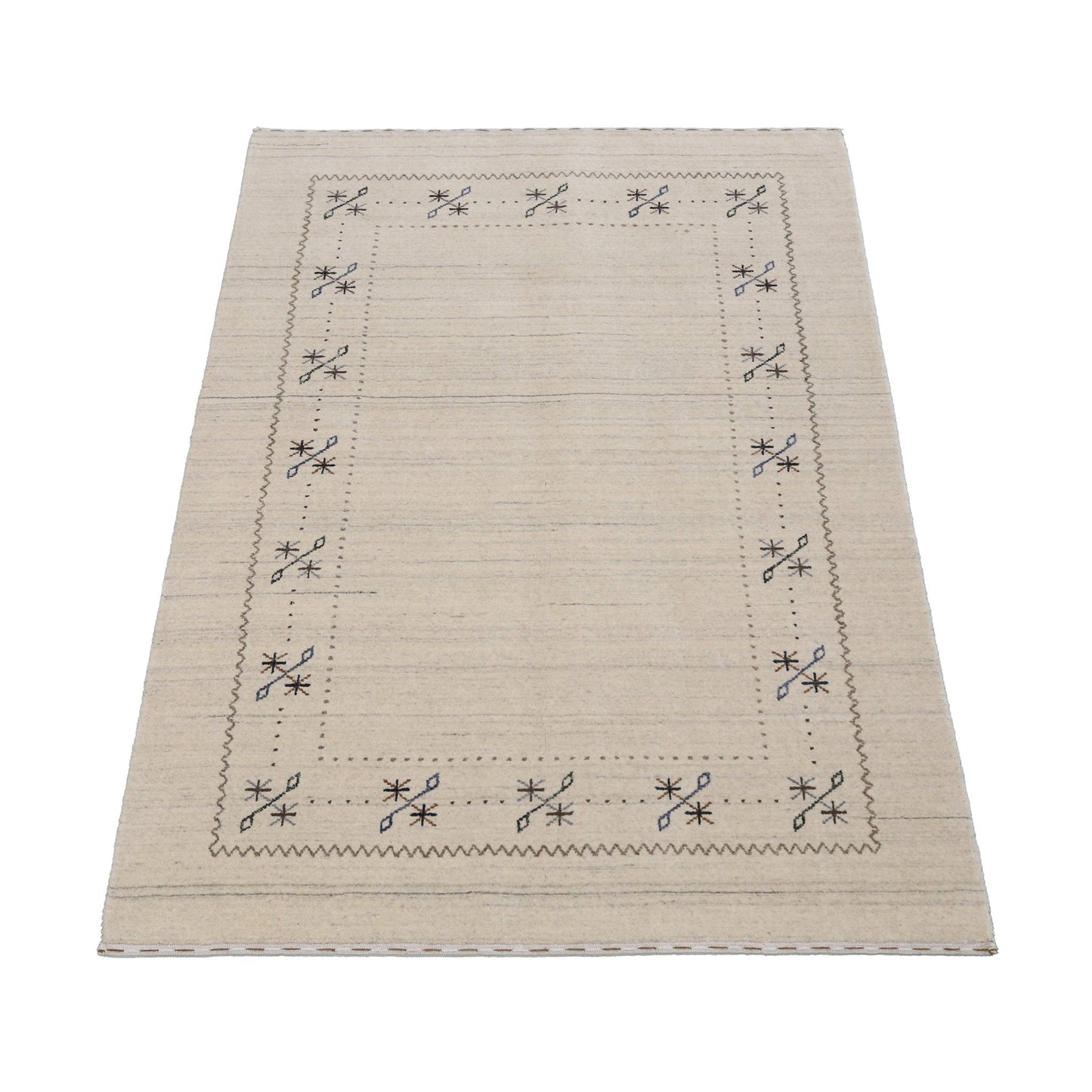 Beige Gabbeh Border Design Hand Loomed Wool Area Rug