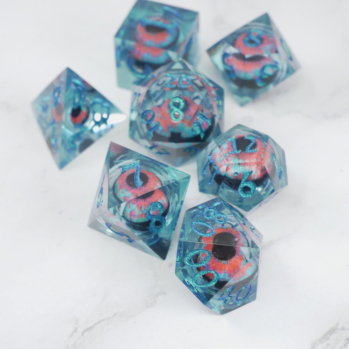 Cthulhu's Eye | 7 Piece Moving Eye DnD Dice Set | Acrylic RPG Gaming Dice