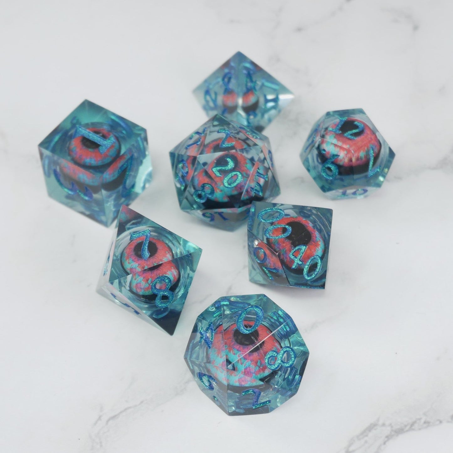 Cthulhu's Eye | 7 Piece Moving Eye DnD Dice Set | Acrylic RPG Gaming Dice
