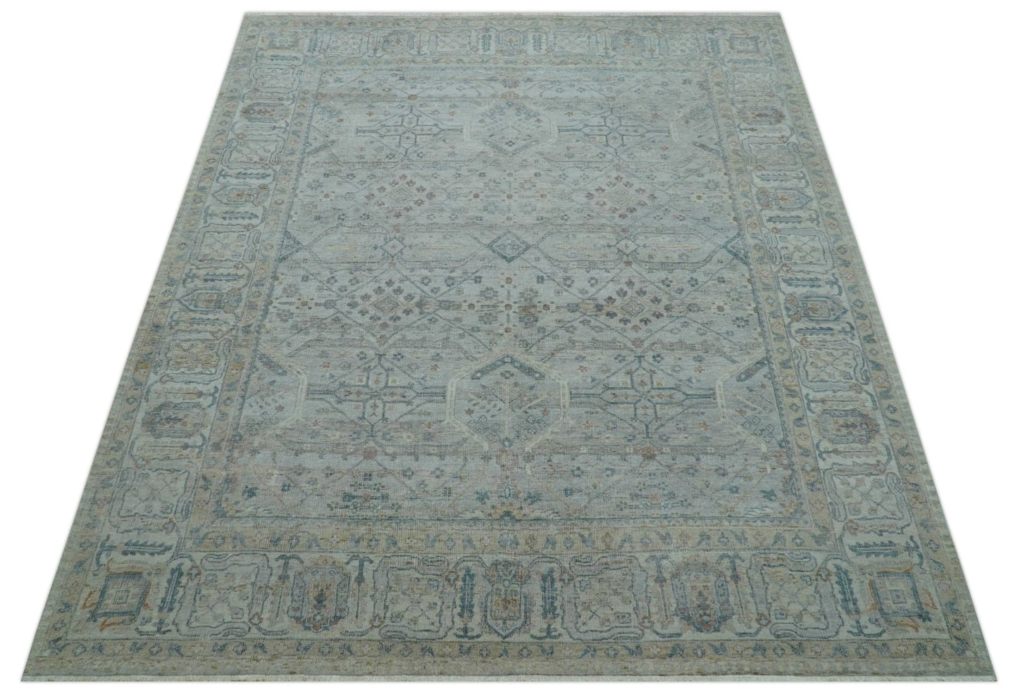 Custom Made Distressed Silver Blue Traditional Hand knotted Wool Area Rug