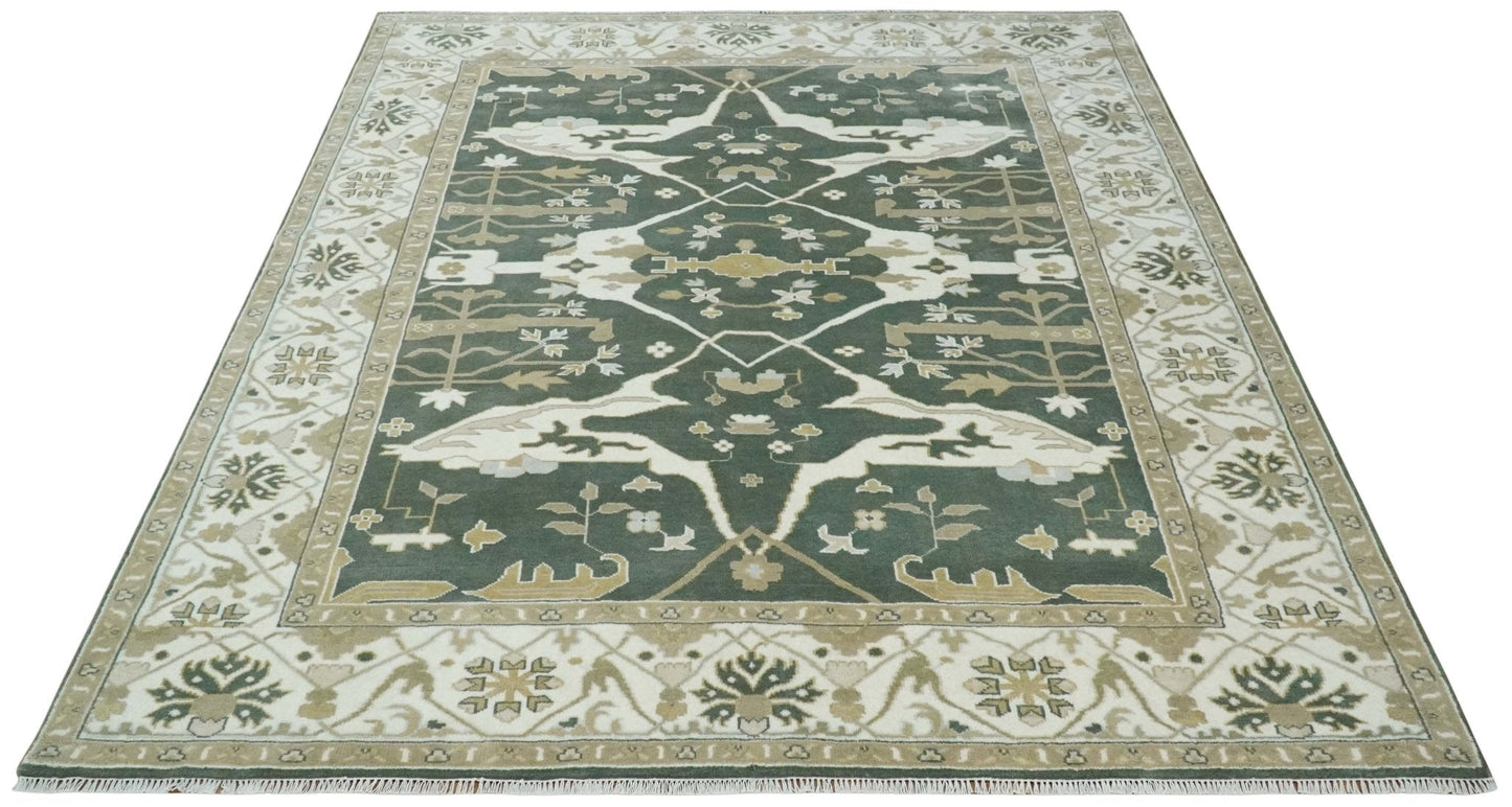 Custom Made Emerald Green Fine Hand knotted Wool Traditional Oushak Area Rug