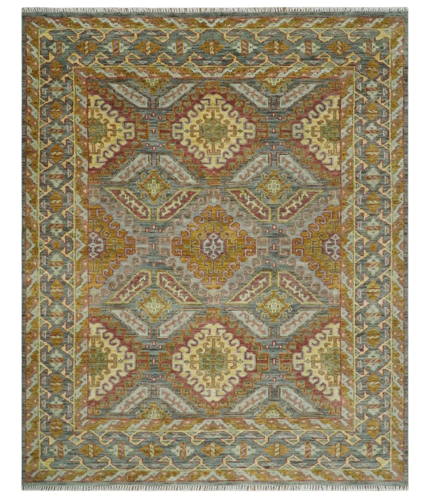 Custom Made Hand Knotted Gold and Gray Multi Size Oriental Traditional Wool Area Rug