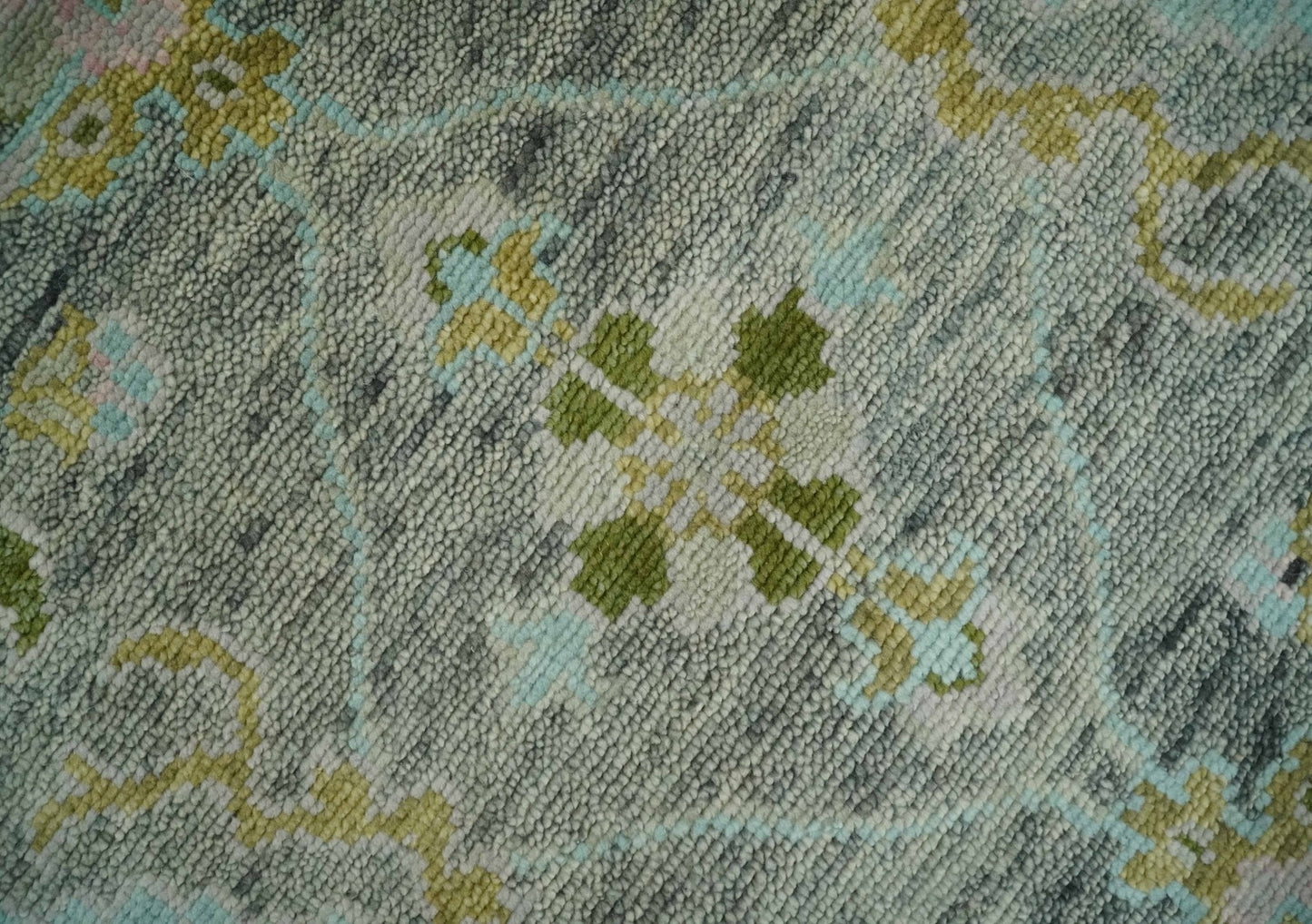 Custom Made Hand Knotted Moss Green Gray and Green Oriental Oushak Multi Size Traditional Wool Area Rug