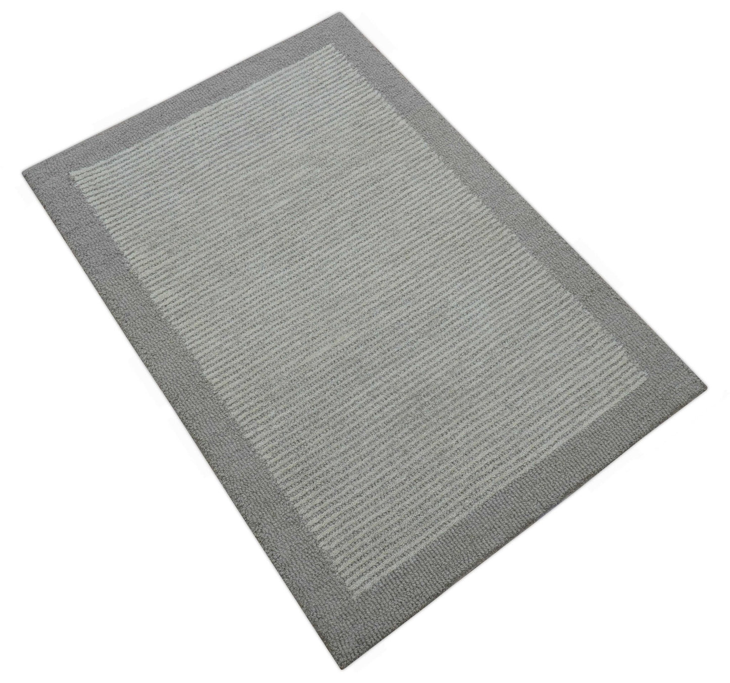 Custom Made Modern Solid Design Gray Hand Tufted Wool Rug