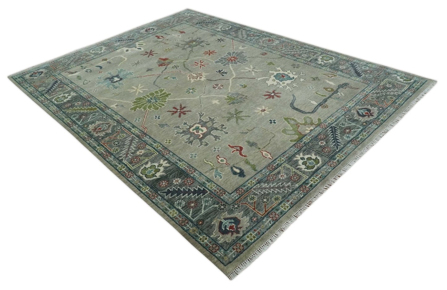 Custom Made Silver and Gray Oushak Hand Knotted Traditional Wool Rug