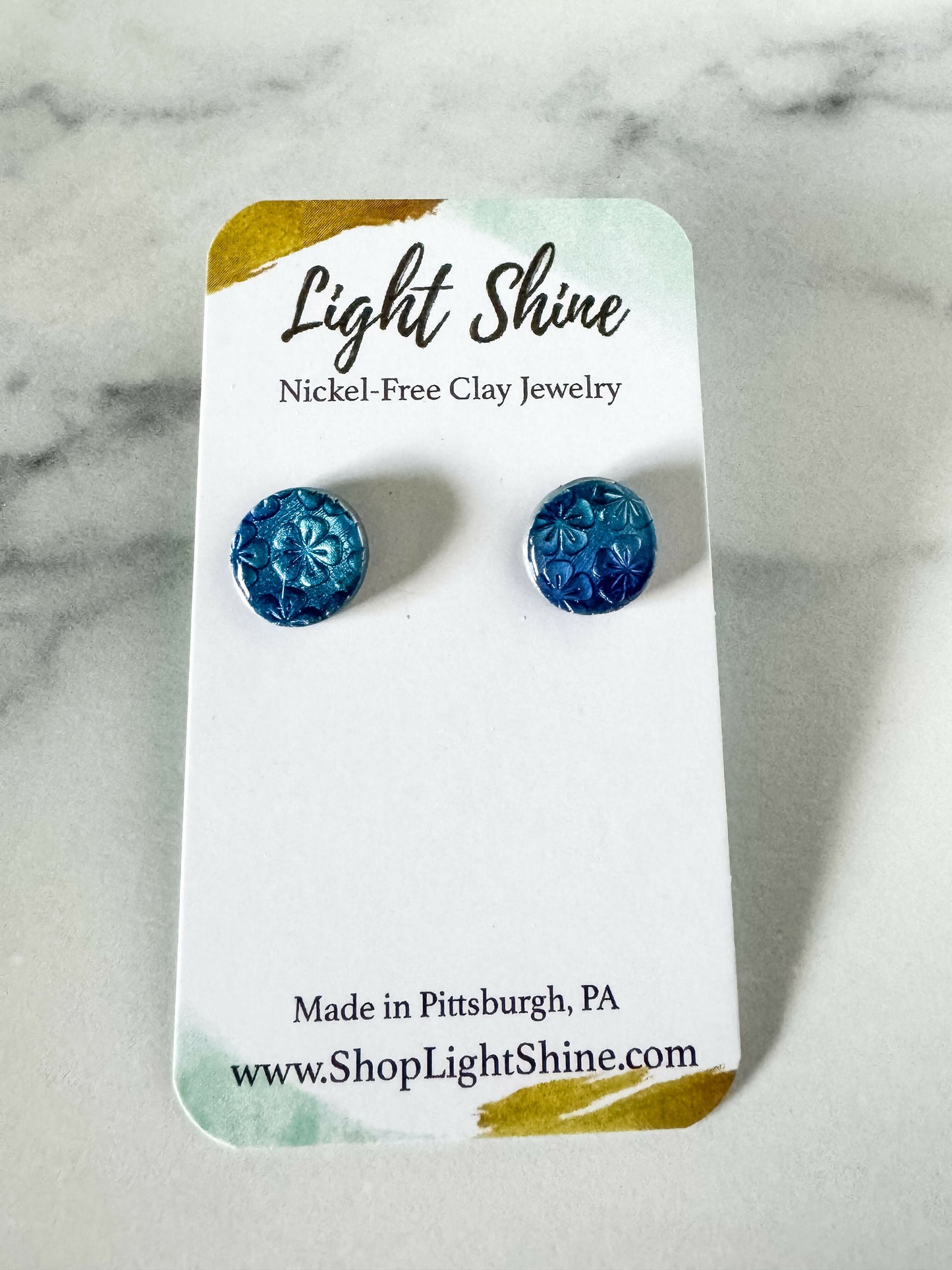 Blue Floral Clay Stud
