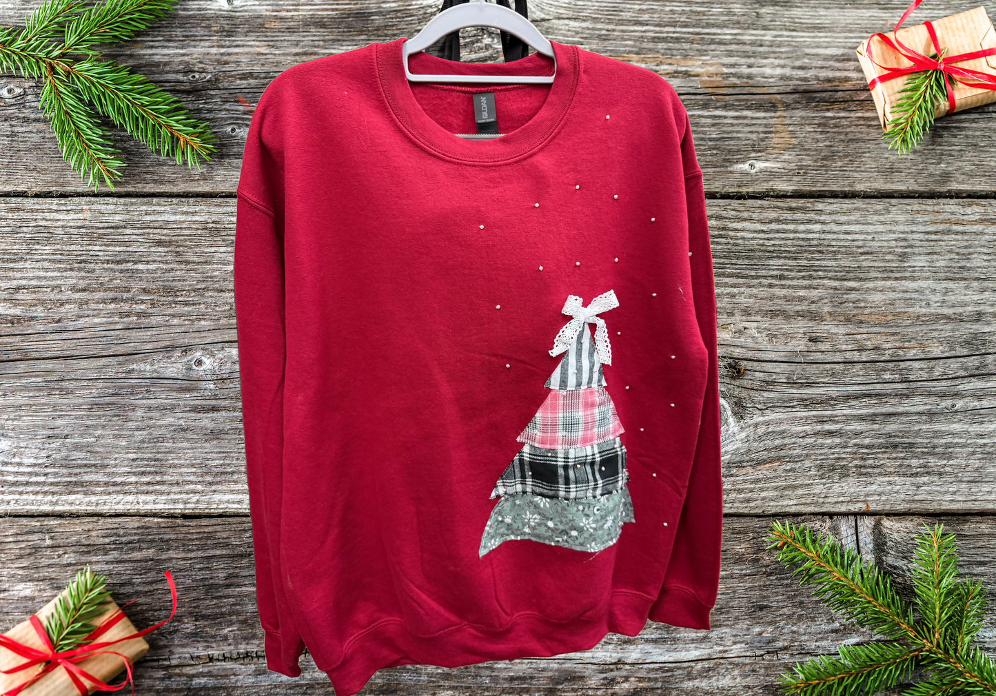 Red Quilted Tree Sweatshirt MEDIUM