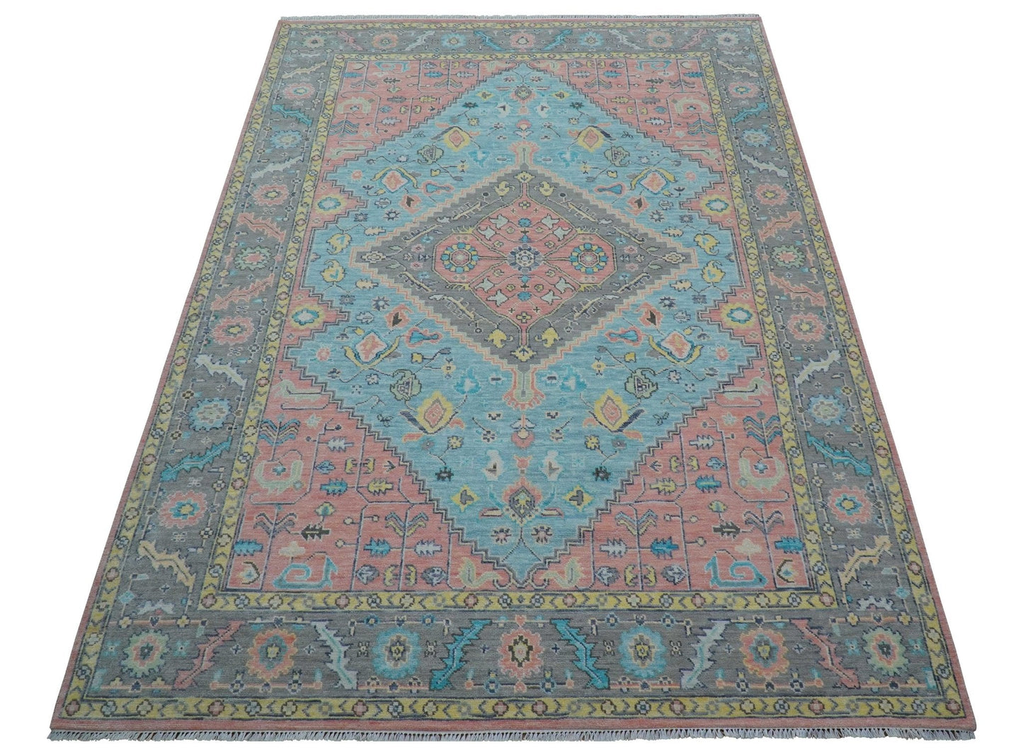 Eliane Custom Made Traditional Style Pink And Blue Hand Knotted Wool Area Rug