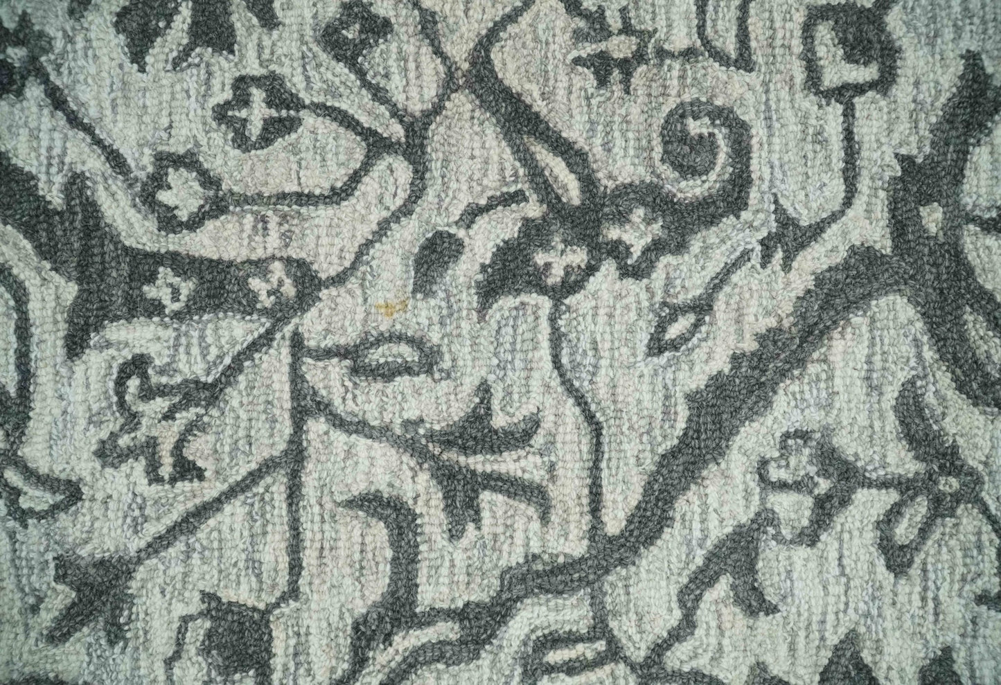 Floral Ivory and Charcoal Wool Hand Woven Layering Multi Size Area Rug